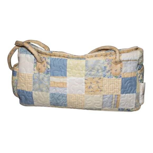 Donna Sharp Quilted Patchwork Blue & Yellow Hand Bag Shoulder Bag Mini Duffle - Picture 1 of 4